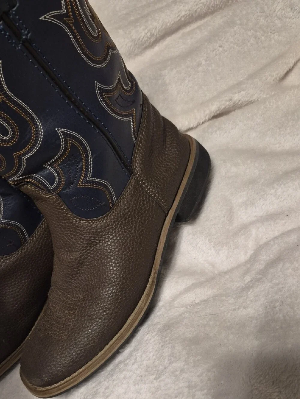 Boys Brown & Navy Western Pull-On Work Boots